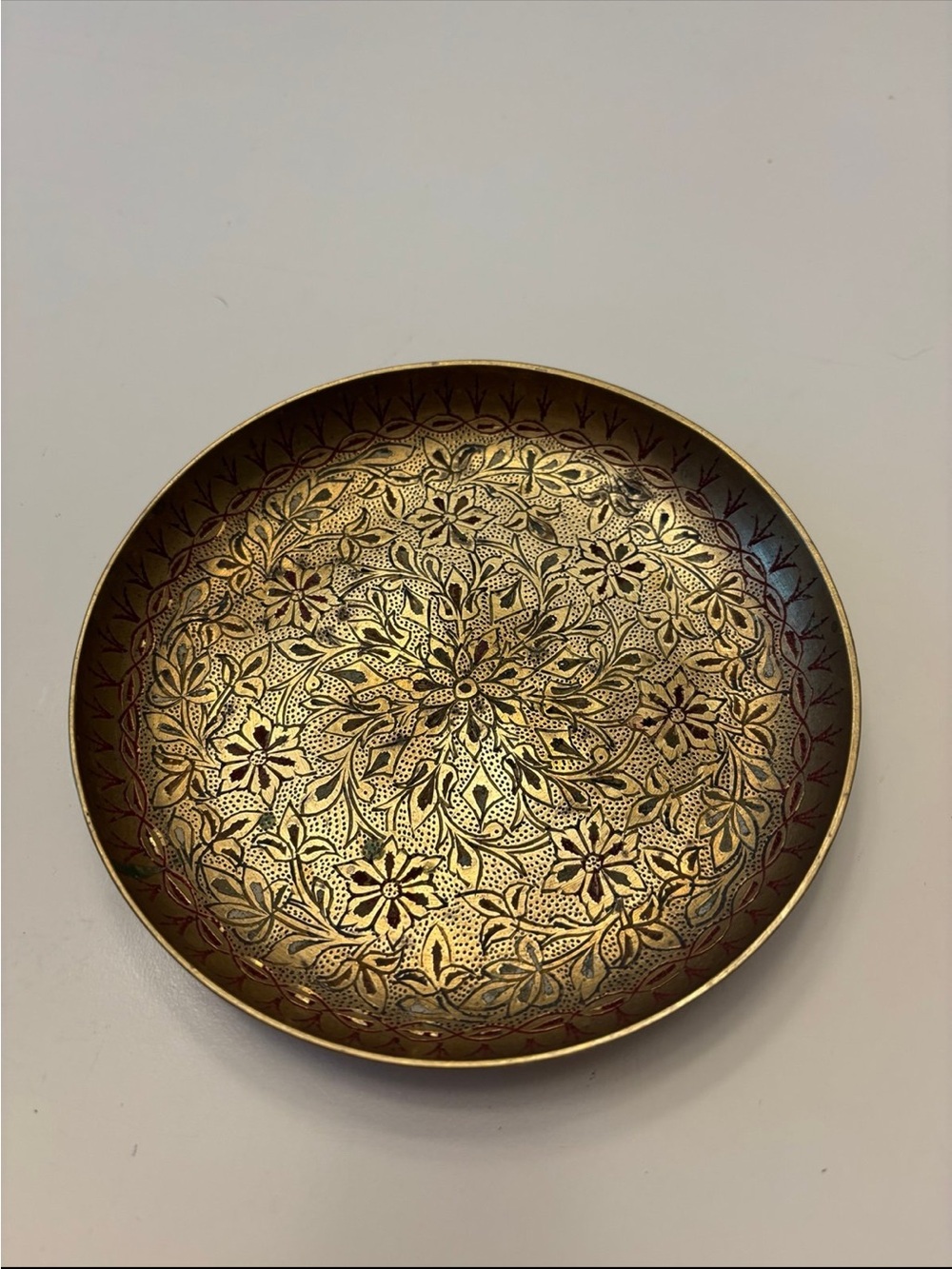 Brass Decorative Bowl with Floral Etching - Gol